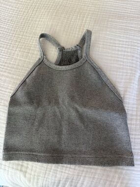 FP Movement by Free People Gray Ribbed High-Neck Crop Tank